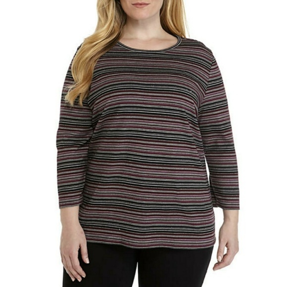 Kim Rogers Tops - Kim Rogers Pink Black Glitz Print Top Plus XXL